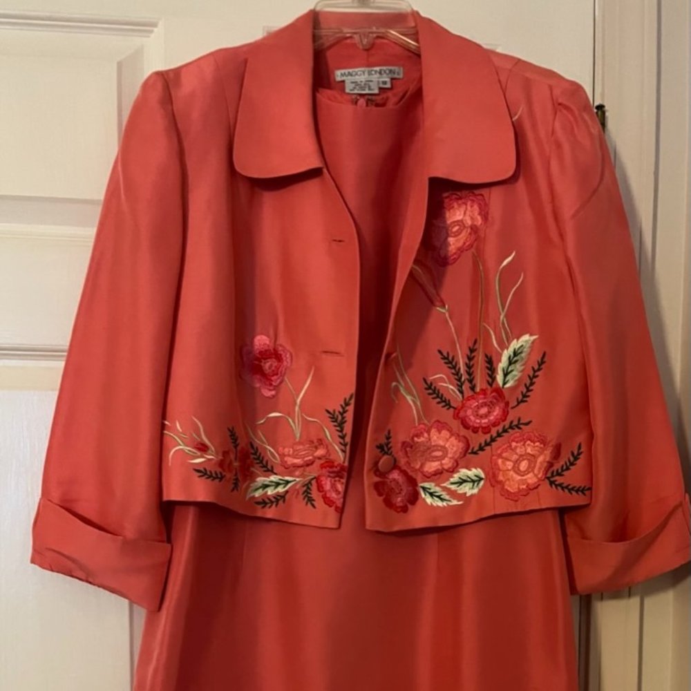 Coral Maggy London Dress with Jacket Embroidery
